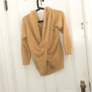 Mustard eyelash front knot sweater